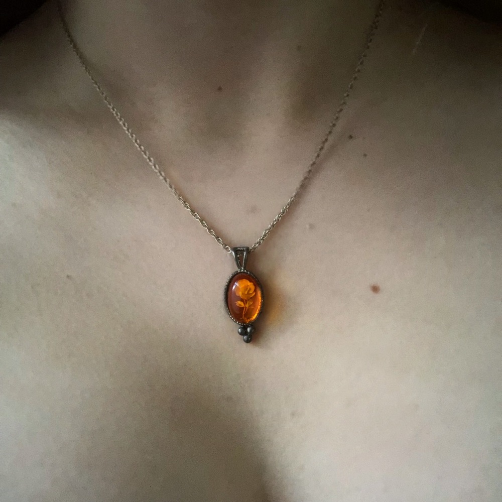 Old Amber Rose Necklace